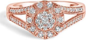 House of Brilliance 14K Gold Over Silver 1/2 Ctw Diamond Halo Cluster Cocktail Ring in Rose Gold Over Silver at Nordstrom, Size 6