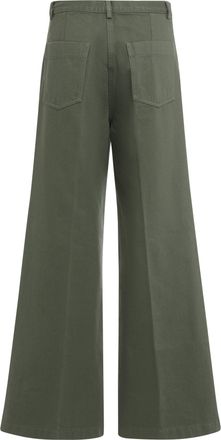 Aspesi Womens Olive Green Loose-Fitting Pants Cotton Flared Trousers