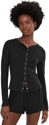 Honeydew Intimates Blissful Long Sleeve Shortie Set Womens Pajama Sets Black : SM, Polyester/Spandex