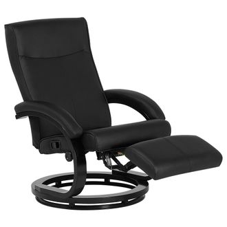 Beliani Beliani - Sill&oacute;n Reclinable De Piel Sint&eacute;tica Negra Respaldo Alto Ajustable Base De Madera Reposapi&eacute;s Extra&iacute;ble Dise&ntilde;o Moderno Might