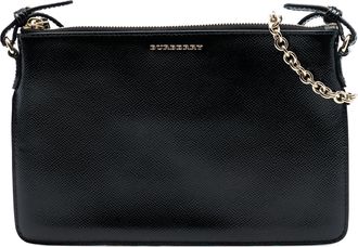 Burberry Pre-owned Womens Grained Leather Peyton Crossbody - Black - One Size