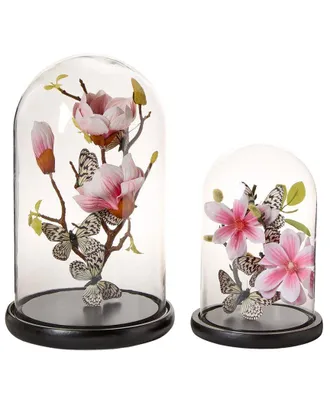 Tozai Home Home Set Of 2 Flora & Fauna Butterflies In Round Dome