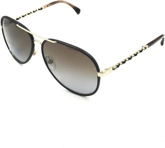 Chanel Gold And Black Polarized Aviator Womens Sunglasses (Pre-Owned)