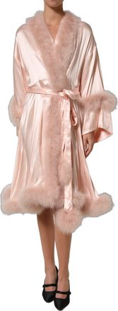 Dolce & Gabbana Womens Light Pink Silk Turkey Feather Wrap Midi Dress