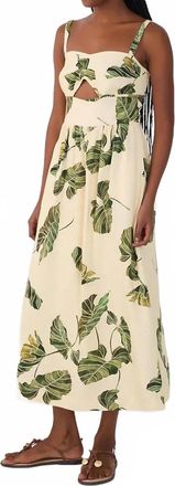 Dress To Leaf Print Midi Dress In Beige