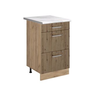 Vicco Mueble Bajo De Cocina R-line, Roble Artesanal/roble Dorado, 50 Cm Encimera M&aacute;rmol, Vicco