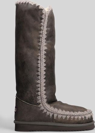 Mou Eskimo 40 Low Heels Boots In Brown Leather