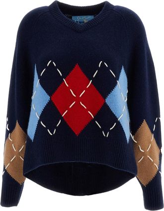 arch4 Blue Sloane Argyle Cashmere Crewneck Sweater