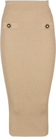 Balmain Midi-rok in een effen geribbeld breisel - Dames - Kokerrokken - Beige - 2XS - Polyester - Rokken