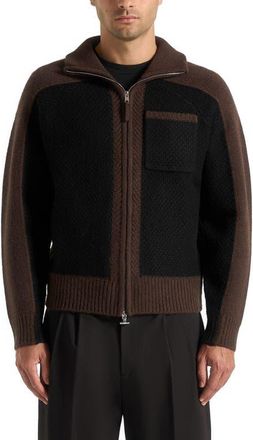 Mani&egrave;re De Voir Rene Colour Block Zip Through Cardigan in Brown/black at Nordstrom, Size Medium