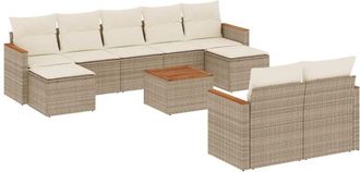 vidaXL Juego De Sof&aacute;s Jard&iacute;n Con Cojines Beige 10 Pzas Rat&aacute;n Sint&eacute;tico Vidaxl