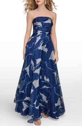 DKNY Floral Strapless Gown in Sapphire at Nordstrom, Size 16
