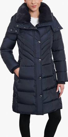London Fog Plus Size Zip-Front Hooded Heavy Weight Puffer Jacket In Navy