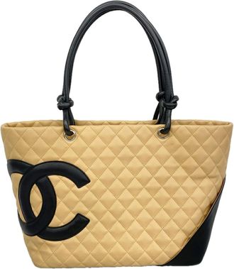 Chanel Beige Black Leather Tote Bag (Pre-Owned)