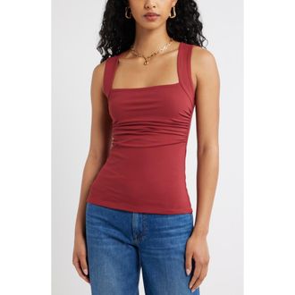 Open Edit Ruched Square Neck Tank in Red Ruby at Nordstrom, Size Xx-Small
