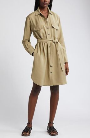 Nordstrom Long Sleeve Belted Shirtdress in Olive at Nordstrom, Size Medium