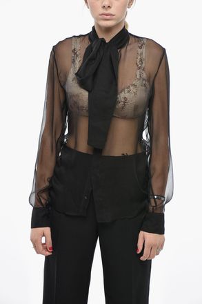 Dsquared2 Blusa Trasparente in Chiffon di Seta con Volant a Forma di Cuore Dsquared2