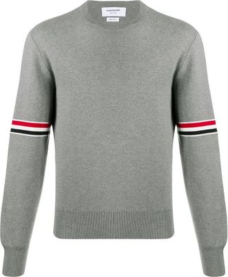 Thom Browne Milano Stitch Trui met Ronde Hals - Heren - Ronde hals truien - Grijs - M - Katoen - Truien & Vesten