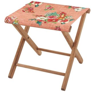 Vent de Boh&egrave;me Taburete plegable de eucalipto y tela outdoor floral rosa