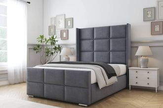 Comfort Beds Charlie Plush Bed Frame - 50 Upholstered Wingback Headboard in Dark Grey | Size: Small Double