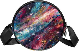 Generic Circle Crossbody Bag for Women, Starry Sky Small Sling Bag Daypack with Zipper Adjustable Shoulder Straps Casual Ladies Girls Round Purse