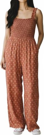 Dex Clothing Smocked Jumpsuit In Burnt Orange