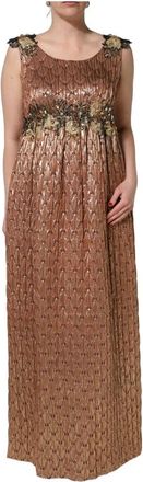 Dolce & Gabbana Metallic Crystal Avondjurk - Dames - Avondkleed - Bruin - L - Katoen - Kleedjes
