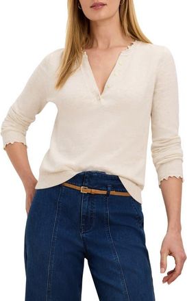 Nic+Zoe Henley Ruffle Sweater in Coconut at Nordstrom, Size Xx-Large