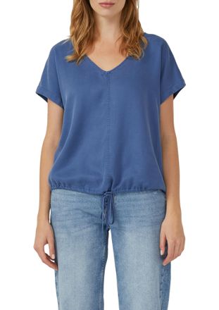 s.Oliver Kurzarmbluse S.OLIVER, Damen, Gr. 34, blau, Web, Obermaterial: 100% Lyocell, unifarben, regular fit taillenbedeckt, V-Ausschnitt, Blusen Kurzarmbluse,