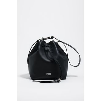 Bimba & Lola Large leather Carlino bucket bag in Dark Anthracite at Nordstrom