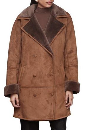 Avec Les Filles Double Breasted Faux Shearling Coat in Bourbon at Nordstrom Rack, Size Small