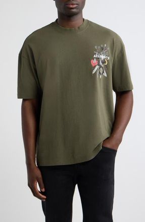 AllSaints Oversize Serrate Graphic T-Shirt in Forest Green at Nordstrom, Size X-Large