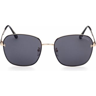 Tom Ford 59mm Round Sunglasses in Shiny Black /Smoke at Nordstrom Rack