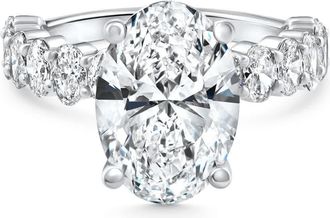 Pompeii3 Certified 6Ct Oval Diamond Side Stone Engagement 14k White Gold Lab Grown Size: 7