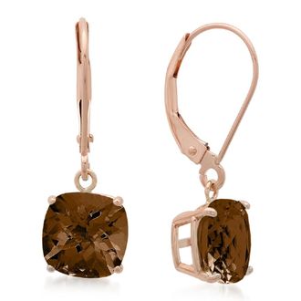 MAX + STONE Solid 10k Yellow or White Gold 8mm Cushion Cut Dangle Gemstone Earrings
