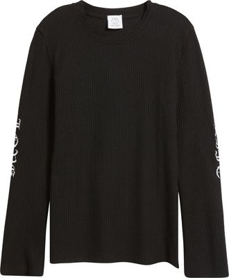 Nikki Lund Fleur Embroidered Thermal Knit Top in Black at Nordstrom, Size X-Large
