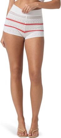 Florence By Mills Stripe Pointelle Pull-On Shorts in Bright White/Poppy Red at Nordstrom, Size Xx-Small