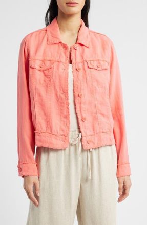 Tommy Bahama Two Palms Linen Raw Edge Jacket in Melon Berry at Nordstrom, Size X-Small