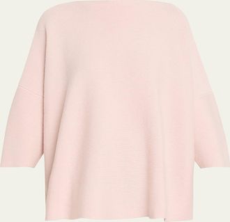 Eskandar Cashmere Slash Neck 3/4-Sleeve Sweater - Mid Plus Length