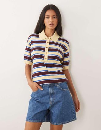 Arket Polo in maglia di puro cotone giallo burro squadrata