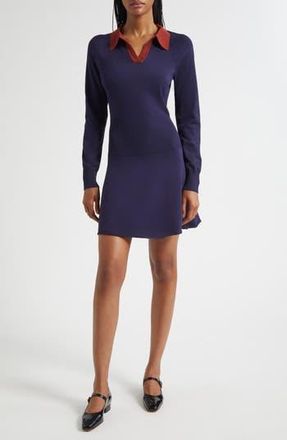 Staud Gene Long Sleeve Polo Sweater Dress in Navy/Sangria at Nordstrom Rack, Size Medium