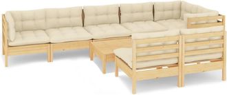 vidaXL Muebles De Jard&iacute;n 9 Pzas Y Cojines Madera Maciza De Pino Crema Vidaxl