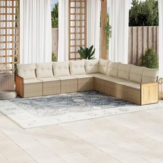 vidaXL Set De Sof&aacute;s De Jard&iacute;n 9 Pzas Con Cojines Rat&aacute;n Sint&eacute;tico Beige Vidaxl