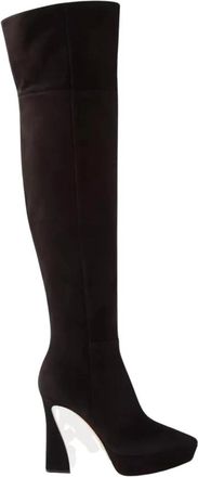 Gianvito Rossi Zwarte Su&egrave;de Over-de-Knie Platformlaarzen - Dames - Over de knie laarzen - Zwart - 39 EU - Su&egrave;de - Schoenen