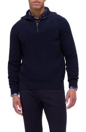 Bugatchi Half Zip Wool Blend Pullover Sweater in Navy at Nordstrom Rack, Size X-Large