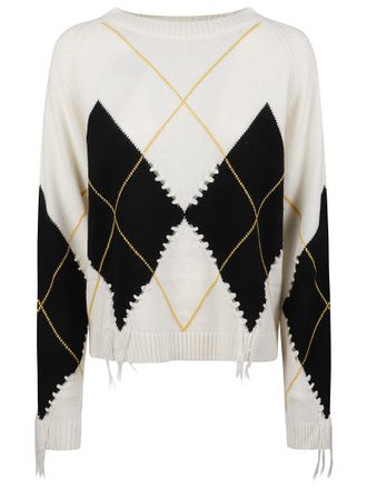 Pinko Berna Argyle Fringed Wool-Cashmere Sweater