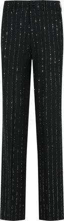 Philipp Plein Lady Fit Sequined Pants In Black Wool Blend