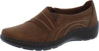 Clarks Womens Cora Leather Comfort Insole Slip-On Shoes, Dark Tan, 6.5