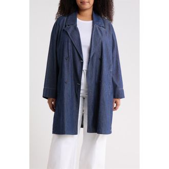 Eileen Fisher Double Breasted Denim Trench Coat in Dark Indigo at Nordstrom, Size 1 X