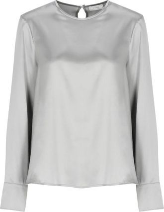 PESERICO Glanzende Zijde Satijnen Blouse - Dames - Blouses - Grijs - S - Satijn - Overhemden